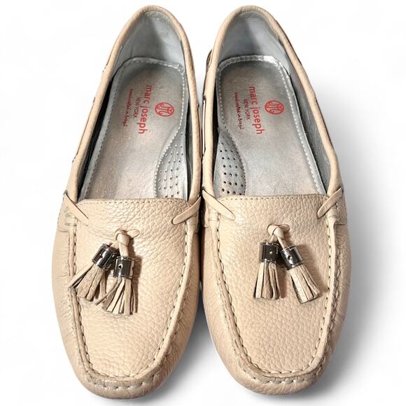 Marc Joseph Sz 8 Beige Leather Prospect Park Tassel Driving Loafers Flats Preppy - Picture 6 of 11